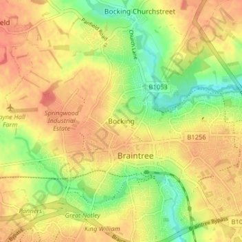 Topografische kaart Bocking, hoogte, reliëf