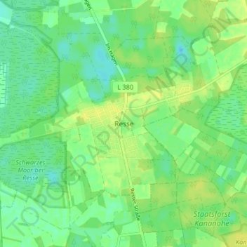 Topografische kaart Resse, hoogte, reliëf