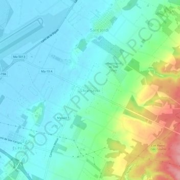 Topografische kaart S'Aranjassa, hoogte, reliëf