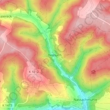 Topografische kaart Nassach, hoogte, reliëf