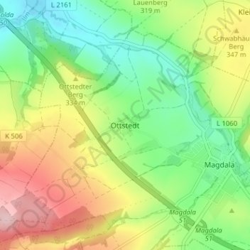 Topografische kaart Ottstedt, hoogte, reliëf
