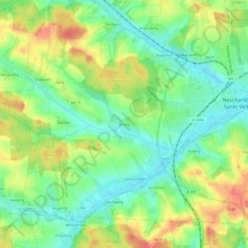 Topografische kaart Teising, hoogte, reliëf
