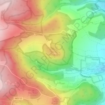 Topografische kaart Hillenberg, hoogte, reliëf