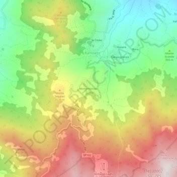 Topografische kaart Montemiscoso, hoogte, reliëf