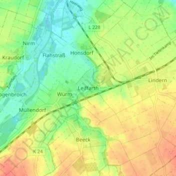 Topografische kaart Leiffarth, hoogte, reliëf