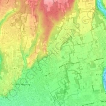 Topografische kaart Bolladello, hoogte, reliëf