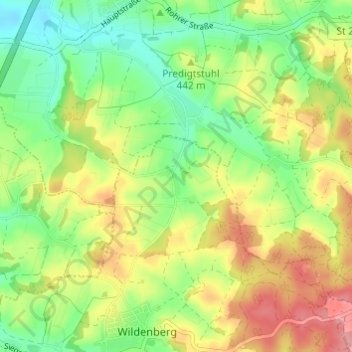 Topografische kaart Eschenhardt, hoogte, reliëf