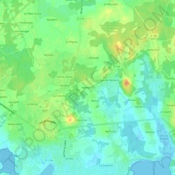 Topografische kaart Kermario, hoogte, reliëf