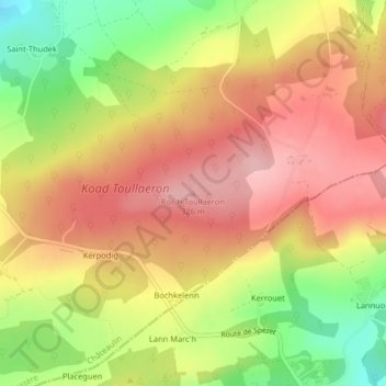 Topografische kaart Roc'h Toullaeron, hoogte, reliëf