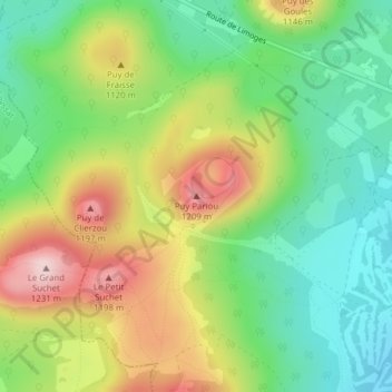 Topografische kaart Puy Pariou, hoogte, reliëf