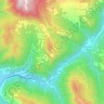 Topografische kaart Pieve di Controne, hoogte, reliëf