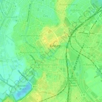 Topografische kaart Murgpark, hoogte, reliëf