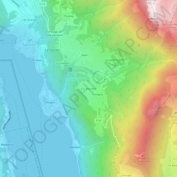 Topografische kaart Les Mouilles, hoogte, reliëf