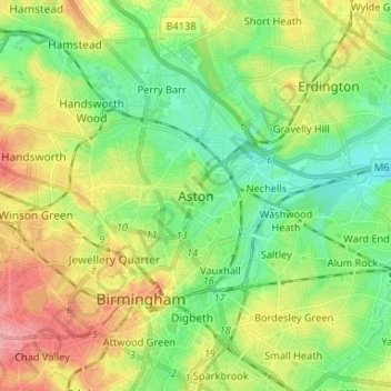 Topografische kaart Aston, hoogte, reliëf