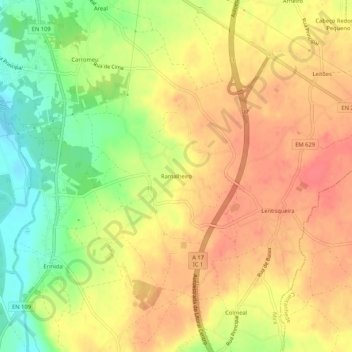 Topografische kaart Ramalheiro, hoogte, reliëf