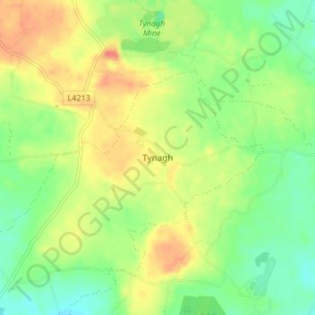 Topografische kaart Tynagh, hoogte, reliëf