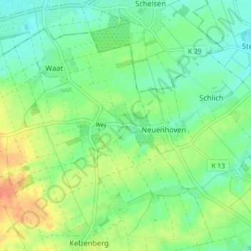 Topografische kaart Hoppers, hoogte, reliëf