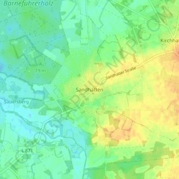 Topografische kaart Sandhatten, hoogte, reliëf