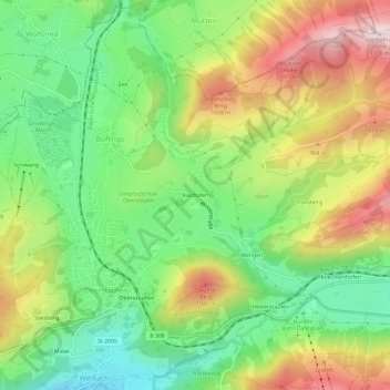 Topografische kaart Kalzhofen, hoogte, reliëf