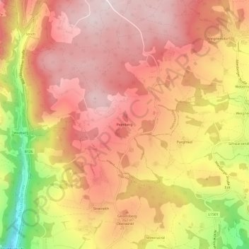 Topografische kaart Pelmberg, hoogte, reliëf