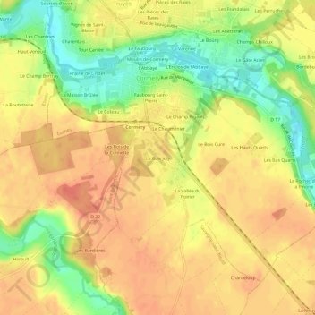 Topografische kaart Le Bois Joly, hoogte, reliëf