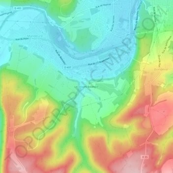 Topografische kaart Les Essarts Balangier, hoogte, reliëf