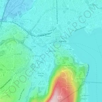 Topografische kaart Les Balmettes, hoogte, reliëf