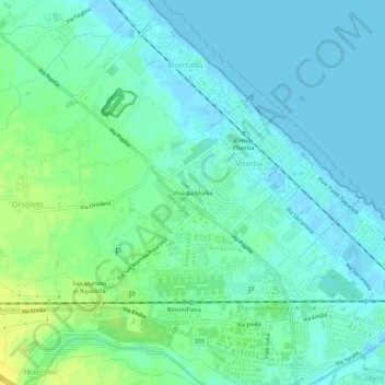Topografische kaart Viserba Monte, hoogte, reliëf