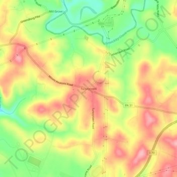 Topografische kaart Turkeytown, hoogte, reliëf