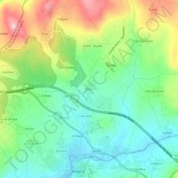 Topografische kaart Roiriz, hoogte, reliëf