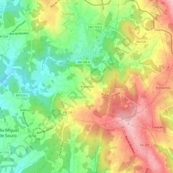 Topografische kaart Proselha, hoogte, reliëf