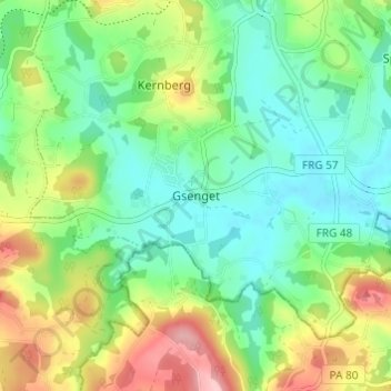Topografische kaart Gsenget, hoogte, reliëf