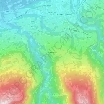 Topografische kaart Rive di Villa, hoogte, reliëf