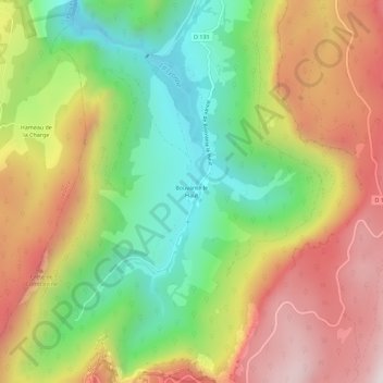 Topografische kaart Bouvante le Haut, hoogte, reliëf