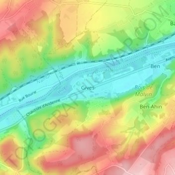 Topografische kaart Gives, hoogte, reliëf