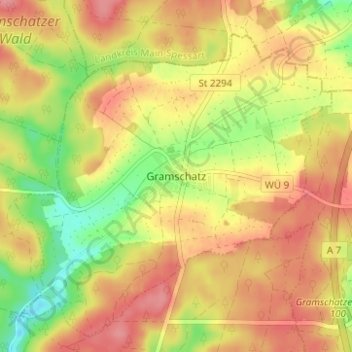 Topografische kaart Gramschatz, hoogte, reliëf