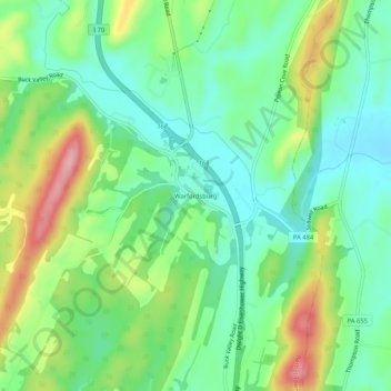 Topografische kaart Warfordsburg, hoogte, reliëf