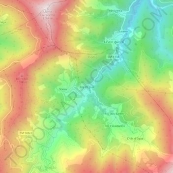 Topografische kaart Foz d'Égua, hoogte, reliëf