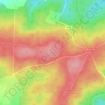 Topografische kaart Signal d'Ecouves, hoogte, reliëf