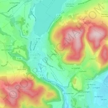 Topografische kaart Louisias, hoogte, reliëf