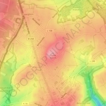 Topografische kaart Hohe, hoogte, reliëf