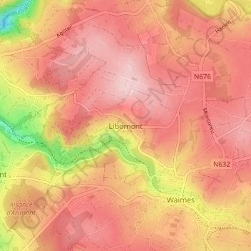 Topografische kaart Libomont, hoogte, reliëf