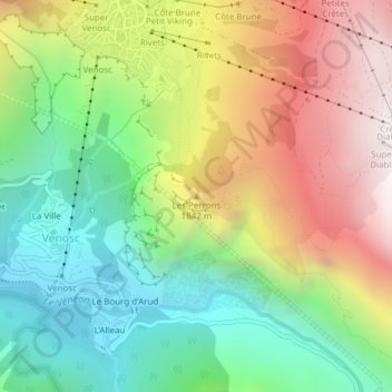 Topografische kaart Les Perrons, hoogte, reliëf