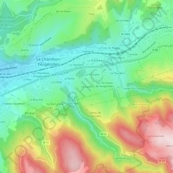 Topografische kaart Le Cadet, hoogte, reliëf