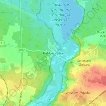 Topografische kaart Bühlow, hoogte, reliëf