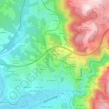 Topografische kaart Les Graviers, hoogte, reliëf