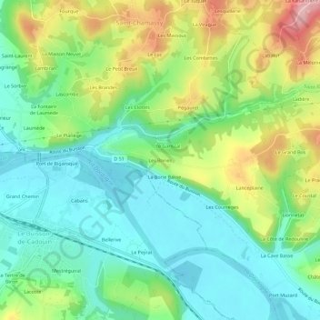 Topografische kaart Les Bories, hoogte, reliëf