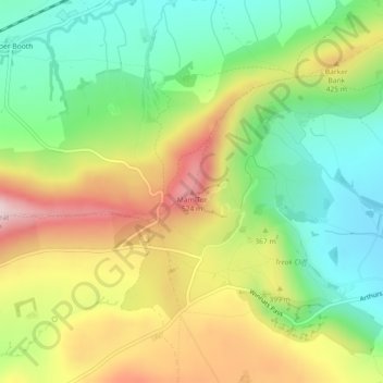 Topografische kaart Mam Tor, hoogte, reliëf