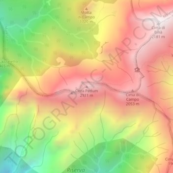 Topografische kaart Cima Pedum, hoogte, reliëf