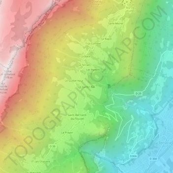 Topografische kaart Le Guillot Bas, hoogte, reliëf